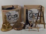 two boxes with different items in them sitting on a table
