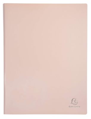 a pink notebook with a white cover and a black pen