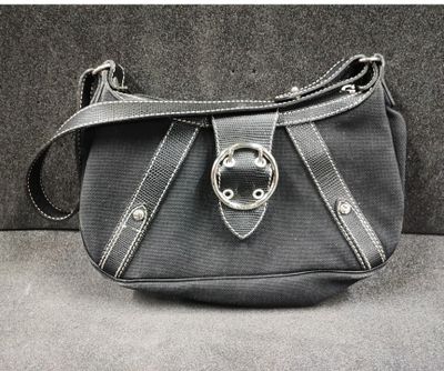 LANCEL Sac à main Cuir et Toile garniture Métal argenté avec…