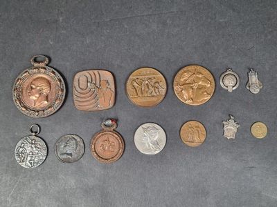 Lot de 10 médailles en bronze patiné sur la thématique du Ti…