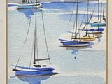 painting of sailboats in a harbor with a castle in the background