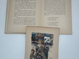 two pages of a book with a picture of a man on a boat