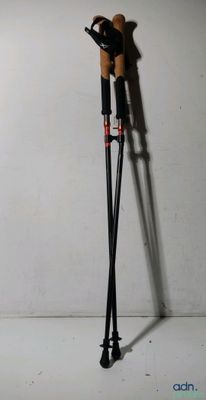 une paire de bâtons de ski appuyés contre un mur
