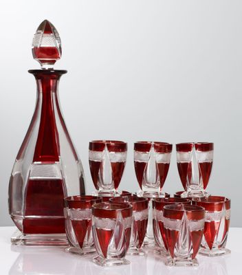 BOHEME, Service à liqueur en cristal partiellement teinté ro…
