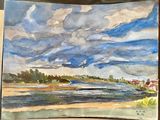 a picture of a watercolor painting of a river