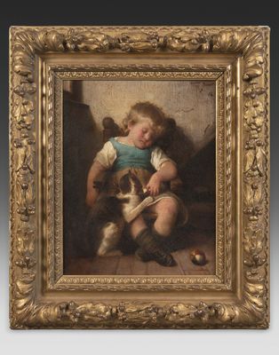 an image of a painting of a child with a cat
