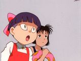 cartoon of a woman holding a child with a surprised look on her face