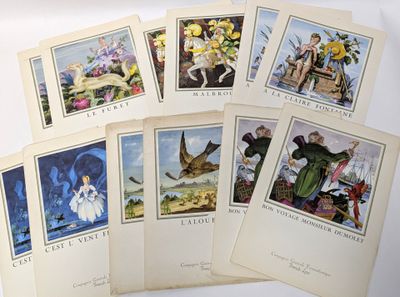 several cards with pictures of people and animals on them on a white surface