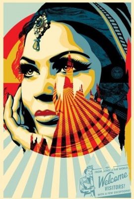 a poster of a woman with a fan in front of her face