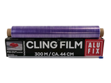a roll of purple film sitting on top of a box