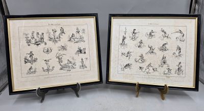une paire de gravures encadrées représentant des chevaux et des jockeys