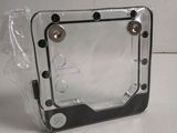 a close up of a clear plastic case with a black handle