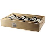 bottles of wine in a wooden crate on a white background