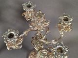 two silver plated candlesticks with flowers and leaves on them