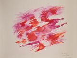 une photo d'une peinture représentant de la peinture rouge sur une feuille de papier blanc