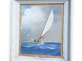 a picture of a painting of a sailboat in the ocean