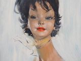 an oil painting of a woman with a white scarf on her neck