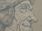 a drawing of a man with a hat on his head