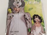 two children ' s costumes in plastic bags on a white surface