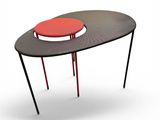 an image of a table with a red top and black legs