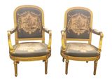 pair of louis xvi style armchairs with tapestry upholstered seats