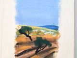 painting of a horse running in the desert with a blue sky in the background