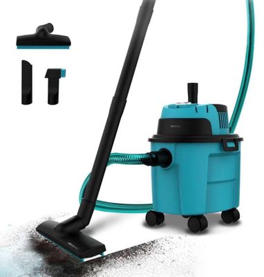 an image of a blue vacuum cleaner with a black handle