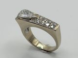 a close up of a diamond ring on a white background