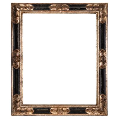 a gold and black picture frame on a white background