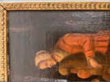 a painting of a man and a woman with a dog