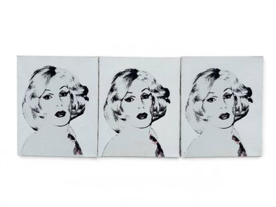 three black and white portraits of a woman with a bow tie