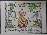 dessin représentant une femme avec une fleur dans les cheveux et trois autres femmes à l'arrière-plan