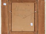 a painting of a wooden frame with writing on it