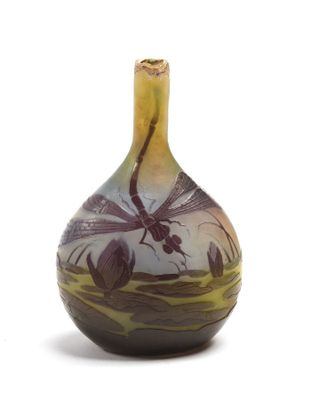 un vase orné d'une libellule sur fond blanc