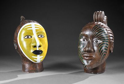 Michel DEJOS (né en 1950) Têtes d'Africaines au visage maqui…