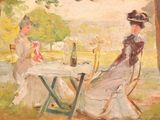 a painting of two women sitting at a table