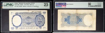 three different types of currency are on display in a display case