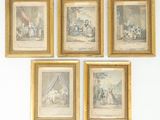 four framed pictures of a group of people sitting on a couch