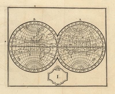 an old map of the world with two hemispheres on it