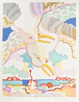 une image représentant un tableau d'un oiseau volant dans le ciel
