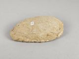 a rock with a sticker on it sitting on a table
