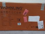 a box that is sitting on the ground with some stickers on it