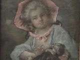 painting of a young girl holding a cat in her arms