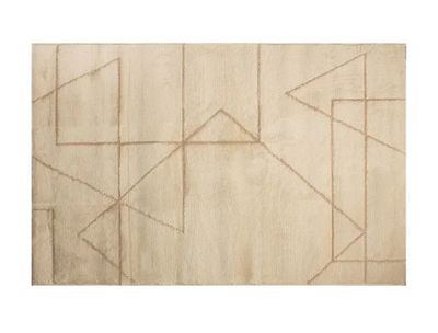 un tapis beige orné de motifs géométriques et de lignes