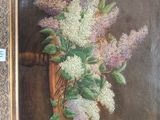 a picture of a painting of a vase of lilas
