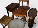 several pieces of furniture including a chair, table, and stool
