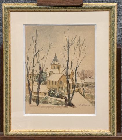Eugène ALLUAUD (1866-1947) « L’église de Crozant ». Aquarelle. Si...
