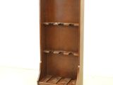 a wooden book shelf with a drawer underneath it