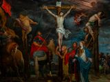 an image of a painting of jesus on the cross surrounded by other people