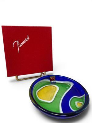a blue and green plate with a red box in the background